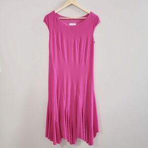 Ribkoff Dk Pink Bias Cut Pleated Hem Dress LN 10